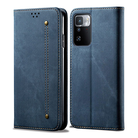 Coque Clapet Portefeuille Livre Tissu pour Xiaomi Redmi Note 10 Pro 5G Bleu