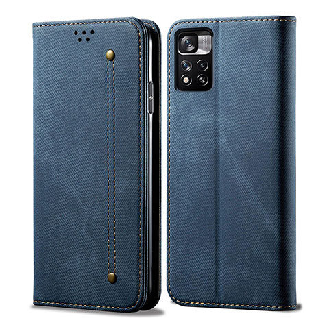 Coque Clapet Portefeuille Livre Tissu pour Xiaomi Redmi Note 11 5G Bleu