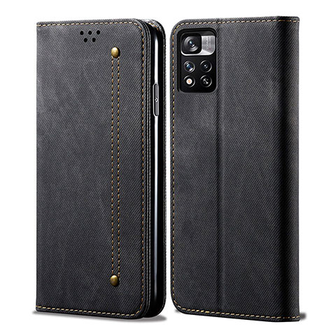 Coque Clapet Portefeuille Livre Tissu pour Xiaomi Redmi Note 11 Pro+ Plus 5G Noir