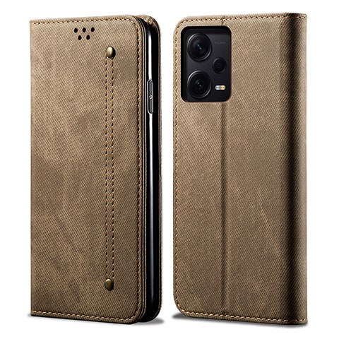 Coque Clapet Portefeuille Livre Tissu pour Xiaomi Redmi Note 12 Explorer Kaki