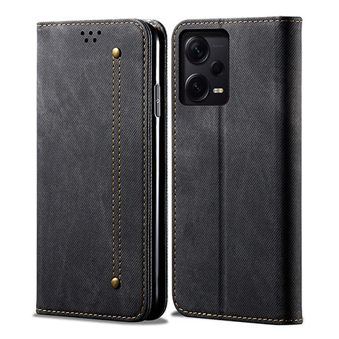 Coque Clapet Portefeuille Livre Tissu pour Xiaomi Redmi Note 12 Explorer Noir