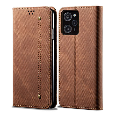 Coque Clapet Portefeuille Livre Tissu pour Xiaomi Redmi Note 12 Pro Speed 5G Marron