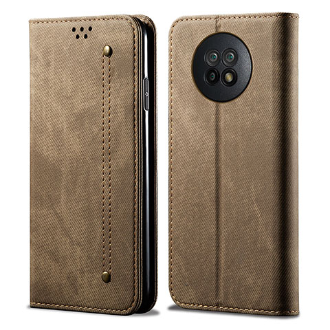 Coque Clapet Portefeuille Livre Tissu pour Xiaomi Redmi Note 9 5G Kaki