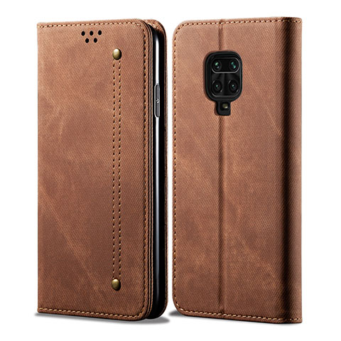 Coque Clapet Portefeuille Livre Tissu pour Xiaomi Redmi Note 9 Pro Max Marron