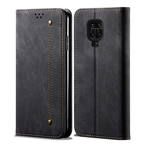 Coque Clapet Portefeuille Livre Tissu pour Xiaomi Redmi Note 9S Noir