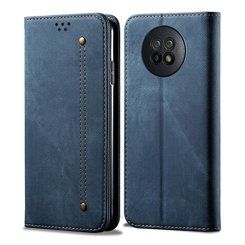 Coque Clapet Portefeuille Livre Tissu pour Xiaomi Redmi Note 9T 5G Bleu