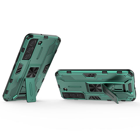 Coque Contour Silicone et Plastique Housse Etui Mat avec Aimant Magnetique Support A02 pour Samsung Galaxy S21 5G Vert