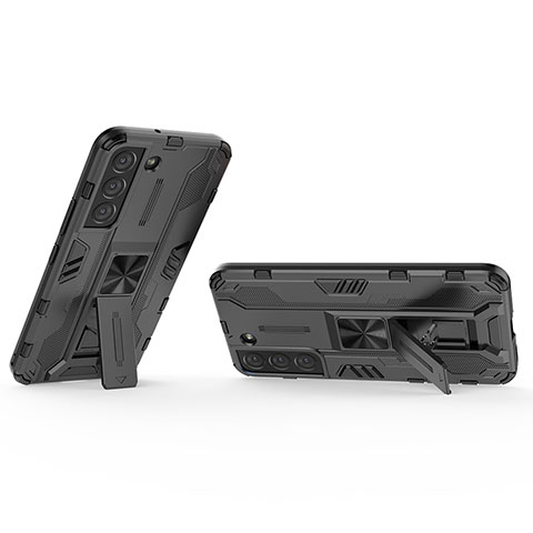 Coque Contour Silicone et Plastique Housse Etui Mat avec Aimant Magnetique Support A02 pour Samsung Galaxy S22 5G Noir