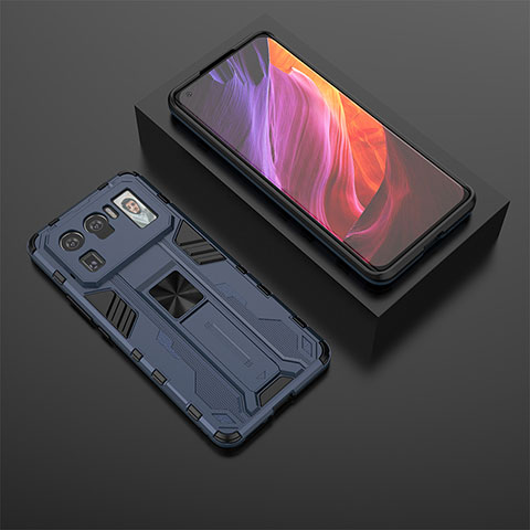 Coque Contour Silicone et Plastique Housse Etui Mat avec Aimant Magnetique Support A02 pour Xiaomi Mi 11 Ultra 5G Bleu