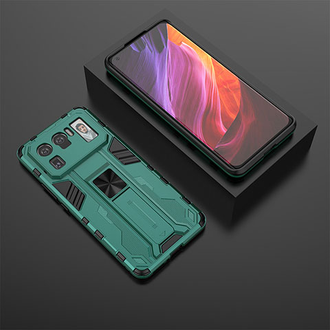 Coque Contour Silicone et Plastique Housse Etui Mat avec Aimant Magnetique Support A02 pour Xiaomi Mi 11 Ultra 5G Vert