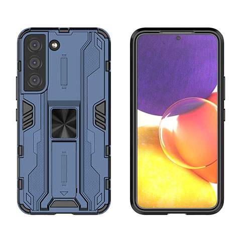 Coque Contour Silicone et Plastique Housse Etui Mat avec Aimant Magnetique Support A03 pour Samsung Galaxy S21 Plus 5G Bleu