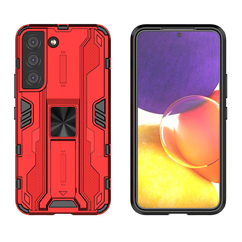 Coque Contour Silicone et Plastique Housse Etui Mat avec Aimant Magnetique Support A03 pour Samsung Galaxy S22 Plus 5G Rouge