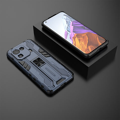 Coque Contour Silicone et Plastique Housse Etui Mat avec Aimant Magnetique Support A03 pour Xiaomi Mi 11 Pro 5G Bleu