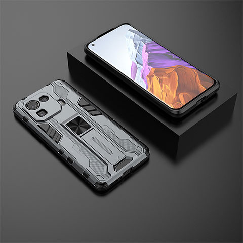 Coque Contour Silicone et Plastique Housse Etui Mat avec Aimant Magnetique Support A03 pour Xiaomi Mi 11 Pro 5G Gris