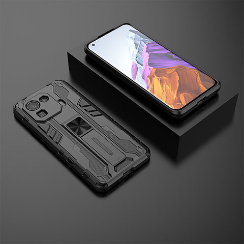 Coque Contour Silicone et Plastique Housse Etui Mat avec Aimant Magnetique Support A03 pour Xiaomi Mi 11 Pro 5G Noir