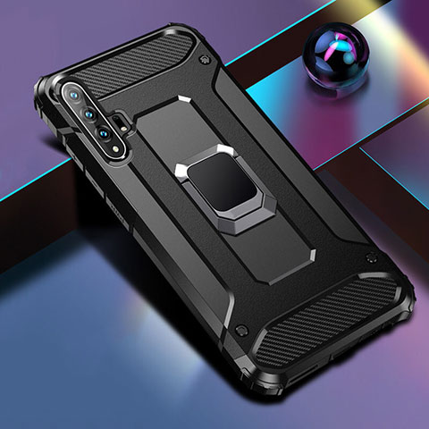 Coque Contour Silicone et Plastique Housse Etui Mat avec Aimant Magnetique Support H01 pour Huawei Honor 20 Pro Noir