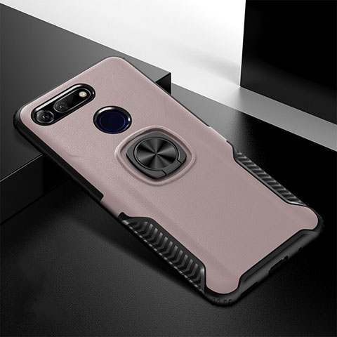 Coque Contour Silicone et Plastique Housse Etui Mat avec Aimant Magnetique Support H02 pour Huawei Honor V20 Or Rose