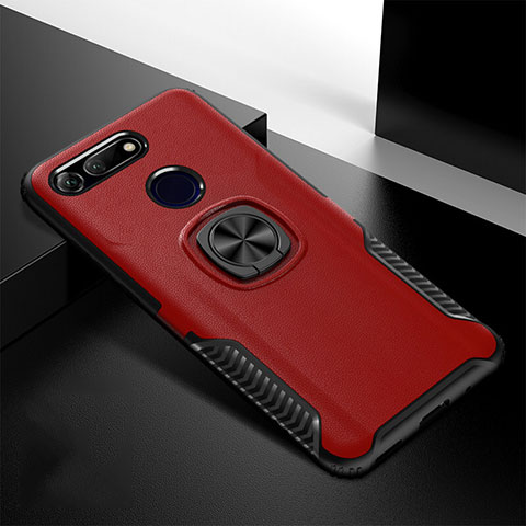 Coque Contour Silicone et Plastique Housse Etui Mat avec Aimant Magnetique Support H02 pour Huawei Honor V20 Rouge