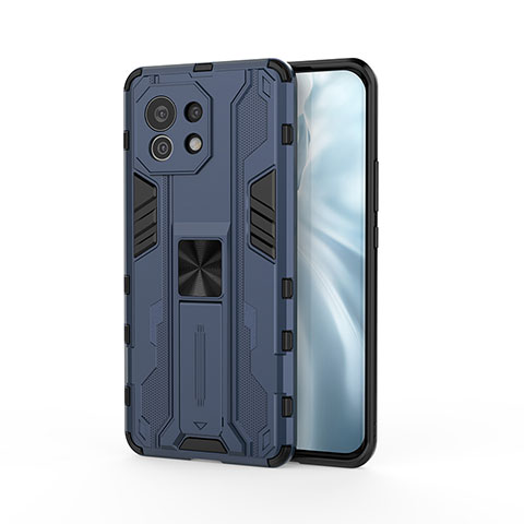 Coque Contour Silicone et Plastique Housse Etui Mat avec Aimant Magnetique Support H02 pour Xiaomi Mi 11 5G Bleu