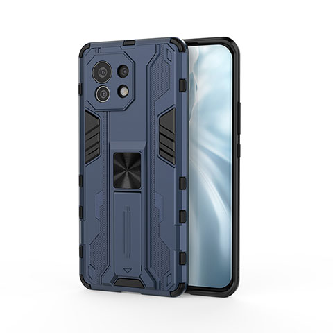 Coque Contour Silicone et Plastique Housse Etui Mat avec Aimant Magnetique Support H02 pour Xiaomi Mi 11 Lite 4G Bleu