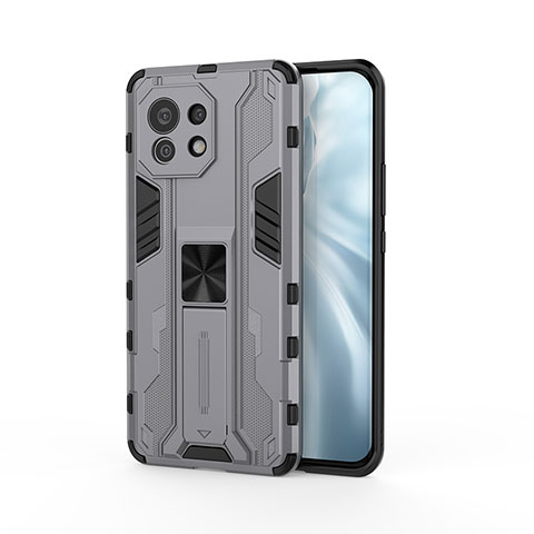 Coque Contour Silicone et Plastique Housse Etui Mat avec Aimant Magnetique Support H02 pour Xiaomi Mi 11 Lite 4G Gris