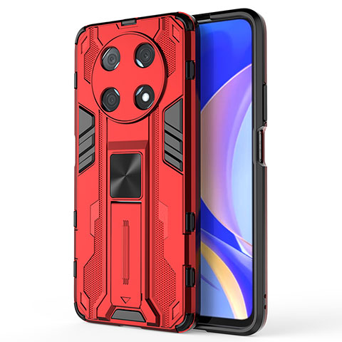 Coque Contour Silicone et Plastique Housse Etui Mat avec Aimant Magnetique Support KC1 pour Huawei Enjoy 50 Pro Rouge