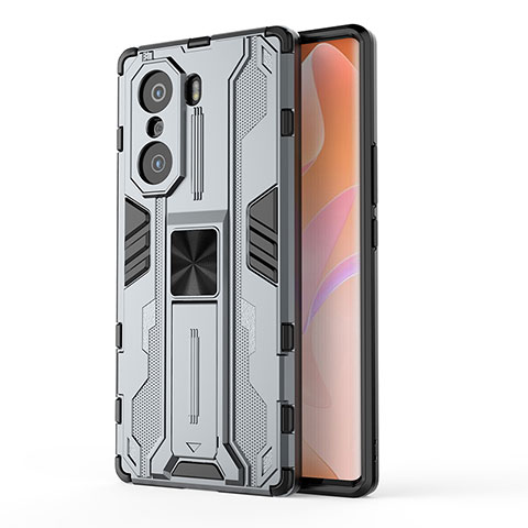 Coque Contour Silicone et Plastique Housse Etui Mat avec Aimant Magnetique Support KC1 pour Huawei Honor 60 Pro 5G Gris