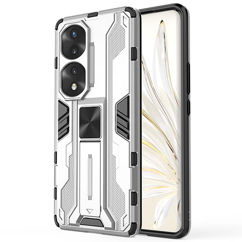 Coque Contour Silicone et Plastique Housse Etui Mat avec Aimant Magnetique Support KC1 pour Huawei Honor 70 Pro 5G Argent