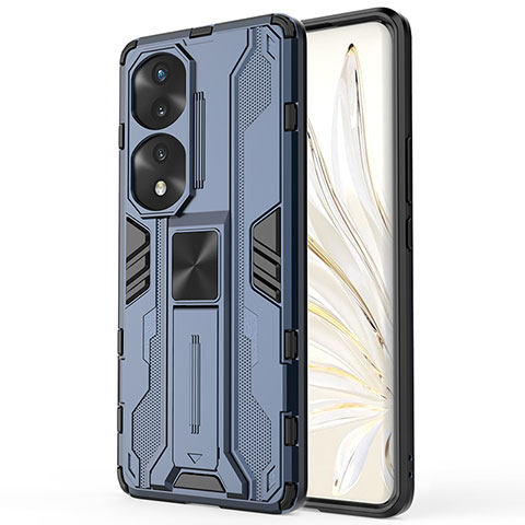 Coque Contour Silicone et Plastique Housse Etui Mat avec Aimant Magnetique Support KC1 pour Huawei Honor 70 Pro+ Plus 5G Bleu