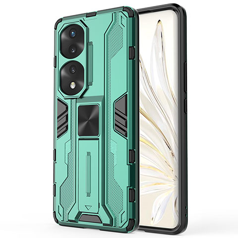 Coque Contour Silicone et Plastique Housse Etui Mat avec Aimant Magnetique Support KC1 pour Huawei Honor 70 Pro+ Plus 5G Vert