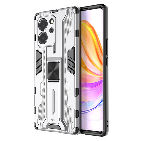 Coque Contour Silicone et Plastique Housse Etui Mat avec Aimant Magnetique Support KC1 pour Huawei Honor 80 SE 5G Argent