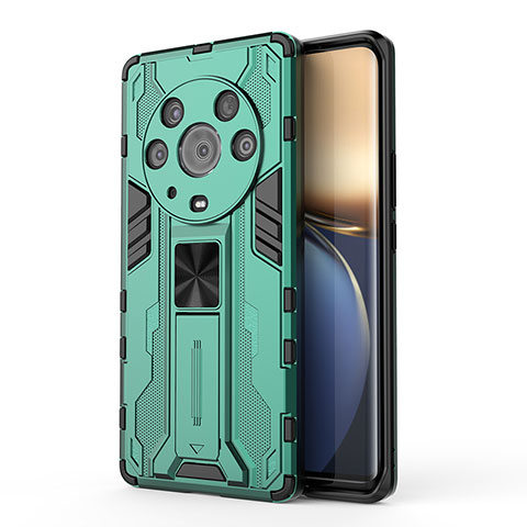 Coque Contour Silicone et Plastique Housse Etui Mat avec Aimant Magnetique Support KC1 pour Huawei Honor Magic3 Pro 5G Vert