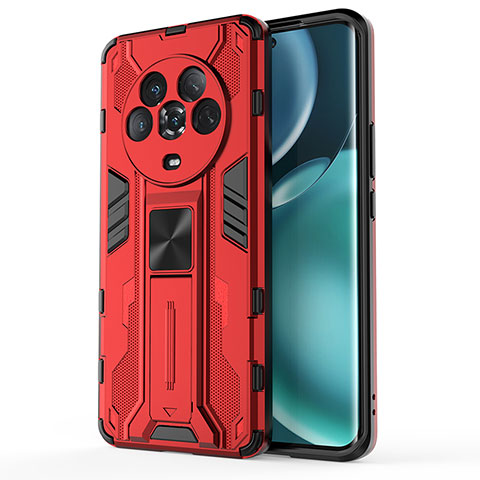 Coque Contour Silicone et Plastique Housse Etui Mat avec Aimant Magnetique Support KC1 pour Huawei Honor Magic4 5G Rouge