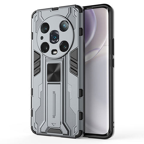 Coque Contour Silicone et Plastique Housse Etui Mat avec Aimant Magnetique Support KC1 pour Huawei Honor Magic4 Pro 5G Gris