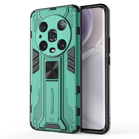 Coque Contour Silicone et Plastique Housse Etui Mat avec Aimant Magnetique Support KC1 pour Huawei Honor Magic4 Pro 5G Vert