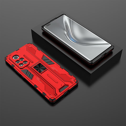 Coque Contour Silicone et Plastique Housse Etui Mat avec Aimant Magnetique Support KC1 pour Huawei Honor V40 5G Rouge