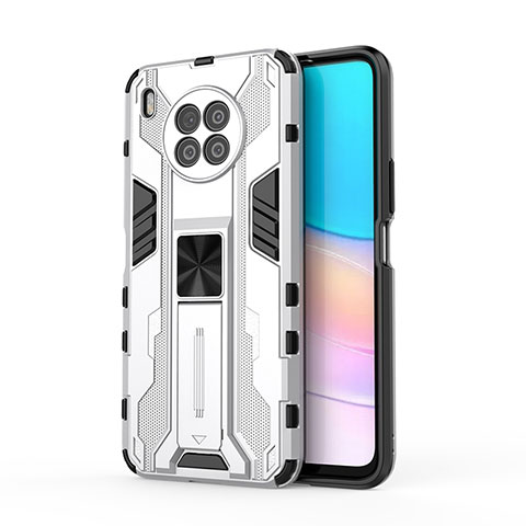 Coque Contour Silicone et Plastique Housse Etui Mat avec Aimant Magnetique Support KC1 pour Huawei Nova 8i Argent