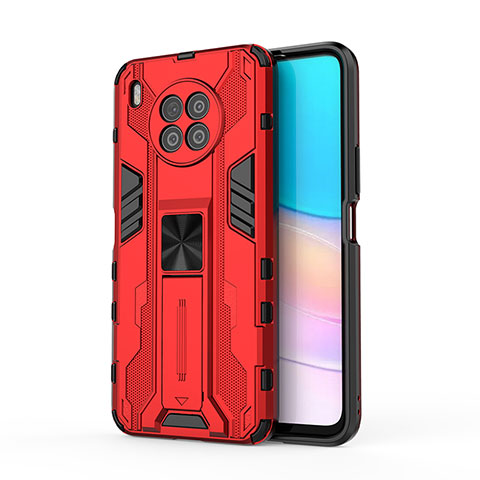 Coque Contour Silicone et Plastique Housse Etui Mat avec Aimant Magnetique Support KC1 pour Huawei Nova 8i Rouge