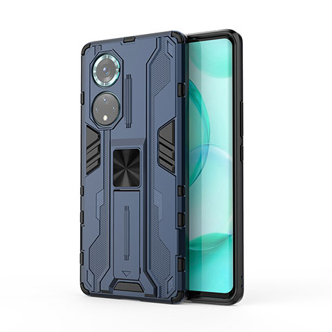 Coque Contour Silicone et Plastique Housse Etui Mat avec Aimant Magnetique Support KC1 pour Huawei Nova 9 Pro Bleu