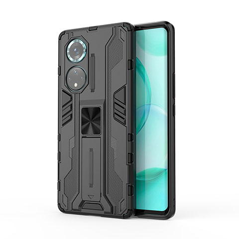 Coque Contour Silicone et Plastique Housse Etui Mat avec Aimant Magnetique Support KC1 pour Huawei Nova 9 Pro Noir