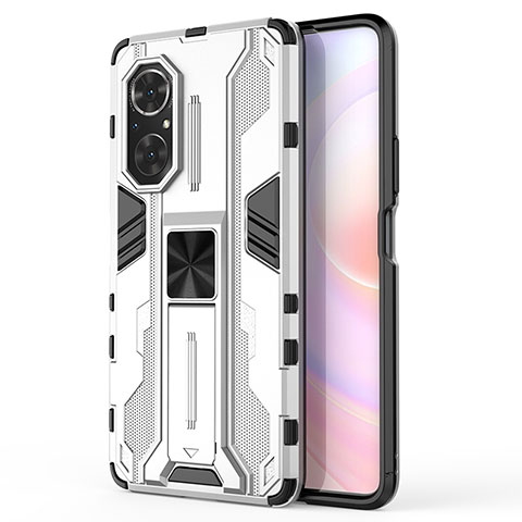 Coque Contour Silicone et Plastique Housse Etui Mat avec Aimant Magnetique Support KC1 pour Huawei Nova 9 SE Argent