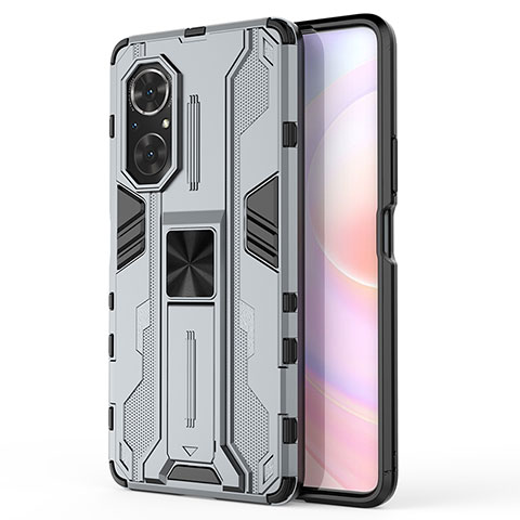 Coque Contour Silicone et Plastique Housse Etui Mat avec Aimant Magnetique Support KC1 pour Huawei Nova 9 SE Gris