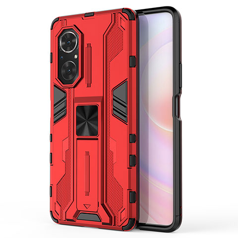 Coque Contour Silicone et Plastique Housse Etui Mat avec Aimant Magnetique Support KC1 pour Huawei Nova 9 SE Rouge