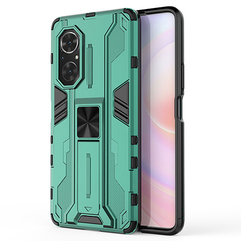 Coque Contour Silicone et Plastique Housse Etui Mat avec Aimant Magnetique Support KC1 pour Huawei Nova 9 SE Vert