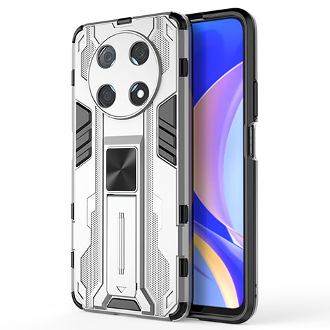 Coque Contour Silicone et Plastique Housse Etui Mat avec Aimant Magnetique Support KC1 pour Huawei Nova Y90 Argent