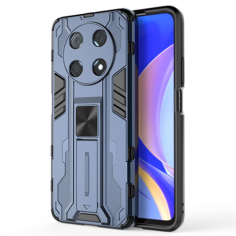 Coque Contour Silicone et Plastique Housse Etui Mat avec Aimant Magnetique Support KC1 pour Huawei Nova Y90 Bleu