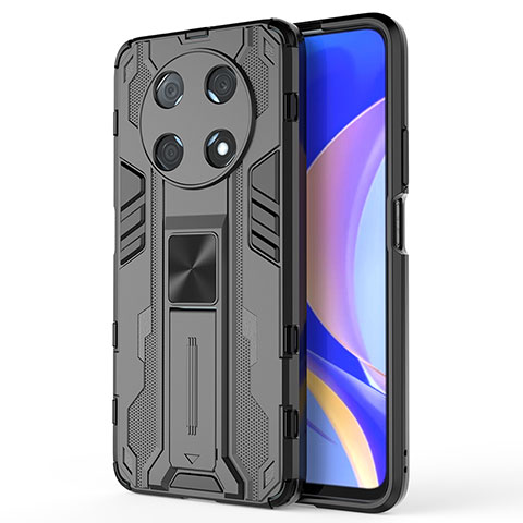 Coque Contour Silicone et Plastique Housse Etui Mat avec Aimant Magnetique Support KC1 pour Huawei Nova Y90 Noir