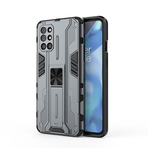 Coque Contour Silicone et Plastique Housse Etui Mat avec Aimant Magnetique Support KC1 pour OnePlus 9R 5G Gris