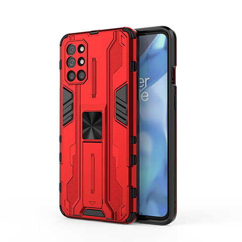 Coque Contour Silicone et Plastique Housse Etui Mat avec Aimant Magnetique Support KC1 pour OnePlus 9R 5G Rouge