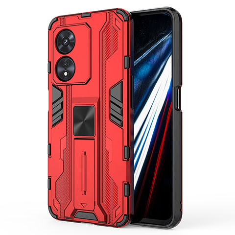 Coque Contour Silicone et Plastique Housse Etui Mat avec Aimant Magnetique Support KC1 pour Oppo A78 4G Rouge